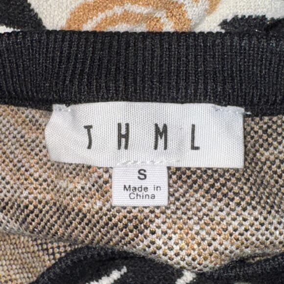 THML Jasmine Sweater Women's Size S Black Tan Geometric Print Crewneck - Picture 3 of 4